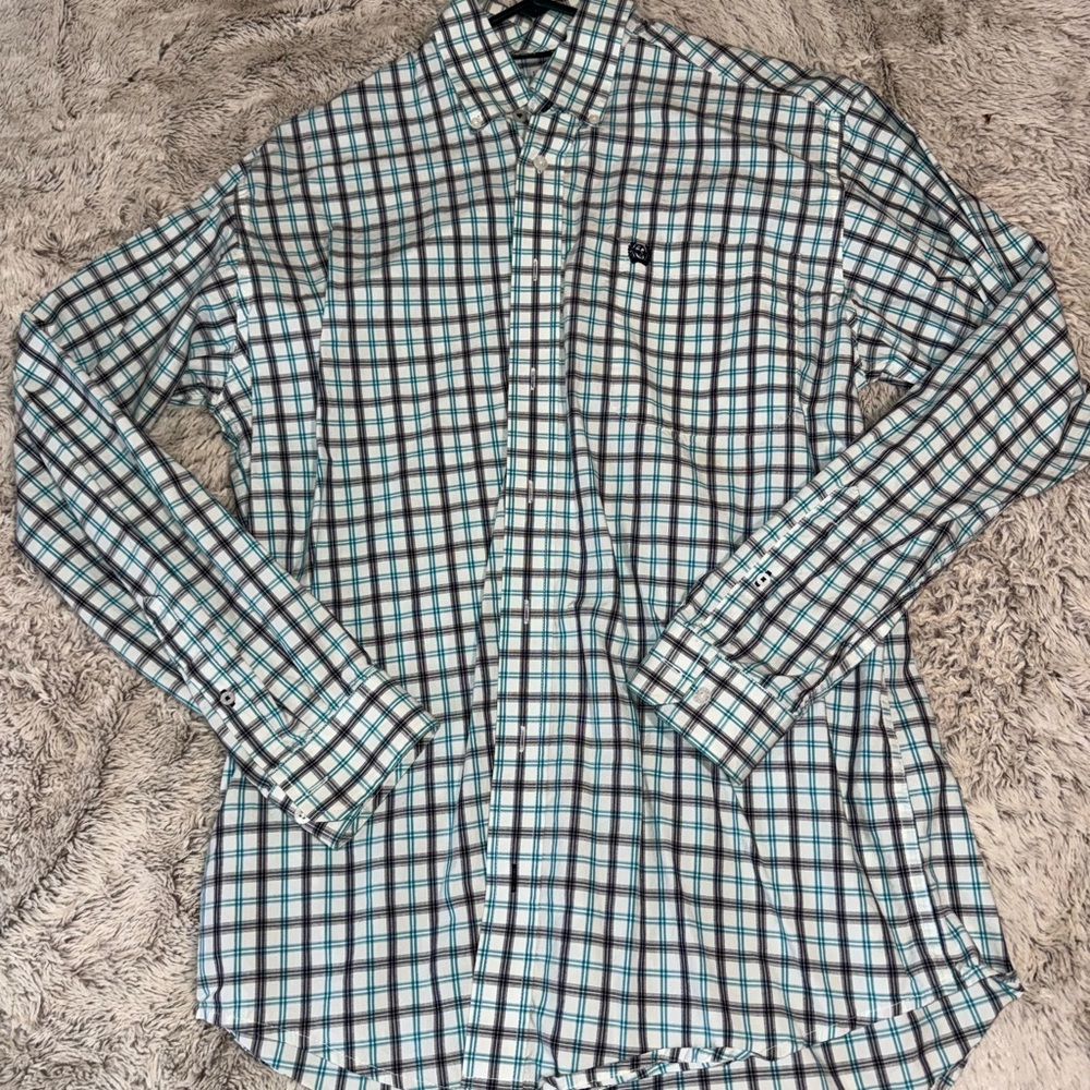 Men's Plaid Shirt - Green and White